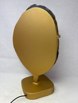 Blue Agate Druze Slice with Blue & Cream Center On Illuminated Table Stand - Gold