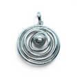 Rare Earth Gallery Muonionalusta meteorite orbital pendant featuring concentric silver rings and a textured sphere