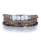Tigers Eye & Pearls Multi Wrap Bracelet with Magnetic Clasp