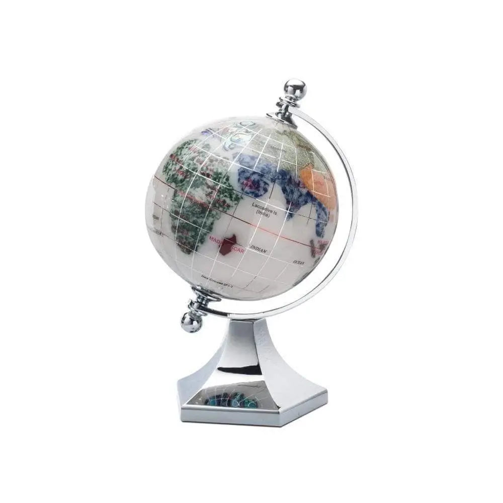 Inlay Gemstone Globe 3" White Opal Ocean