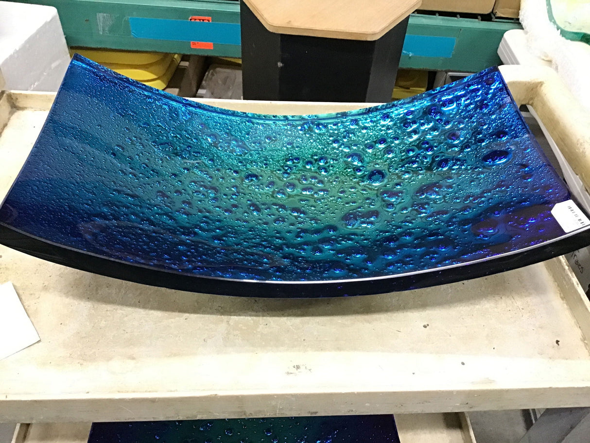 Dichroic Glass Table Top Vessel - Curve Blue & Green