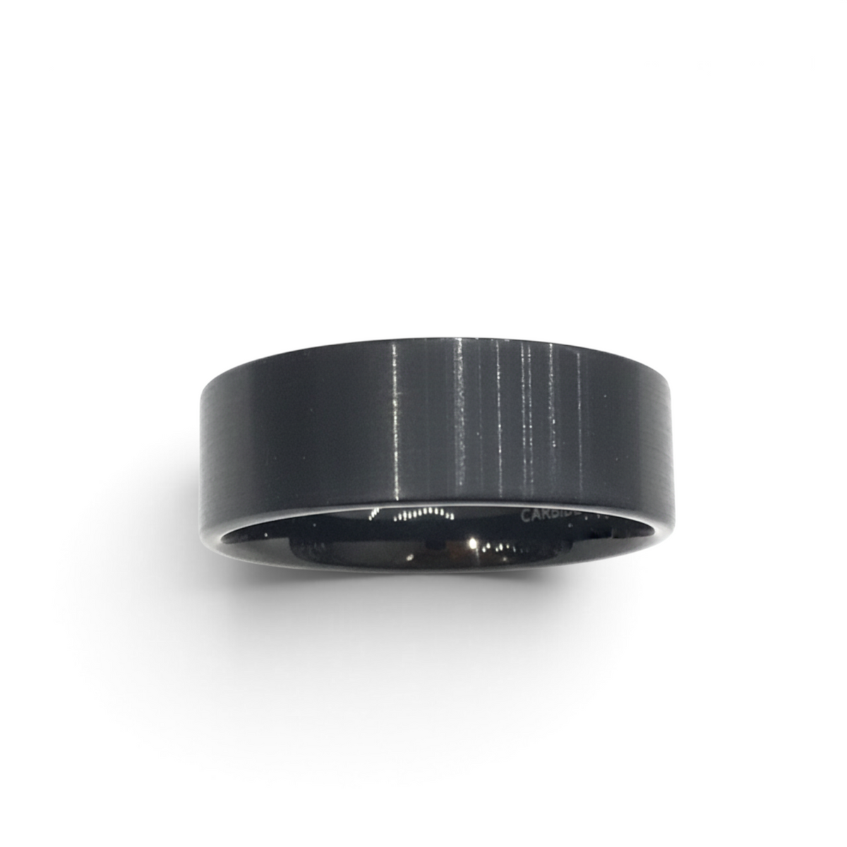 Rare Earth Gallery 9mm black tungsten ring with a brushed finish and pipe cut design
