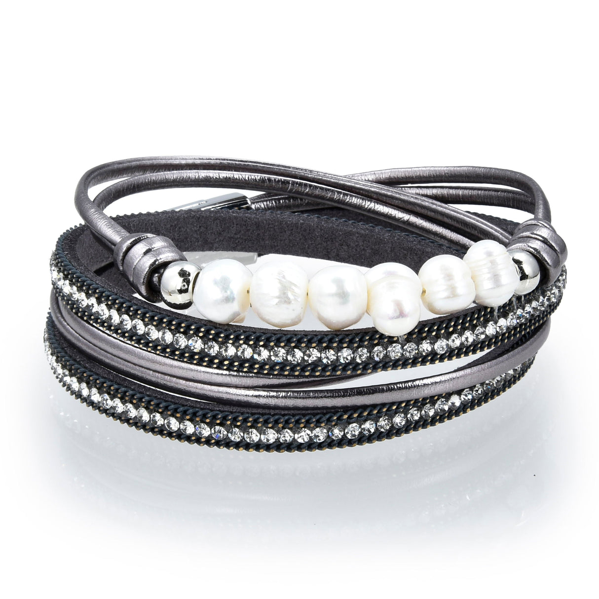 Double Wrap Pearl Bracelet - Gray with Magnetic Clasp