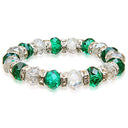 Crystal bracelet with clear and teal faceted glass beads and sparkling rhinestone spacer rings