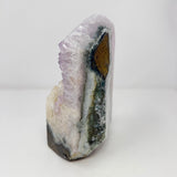 Rose de France Faceted Crystal Plaque with Calcite Crystal Feature - Cut Base