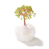 Peridot Copper Wire Beaded Gemstone Tree on Quartz Crystal Base