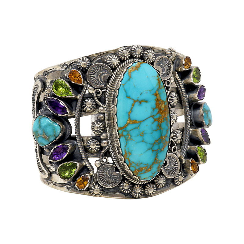 Leo Feeney Royston Turquoise Cuff Bracelet -Flat Oval with Amethyst, Peridot & Citrine