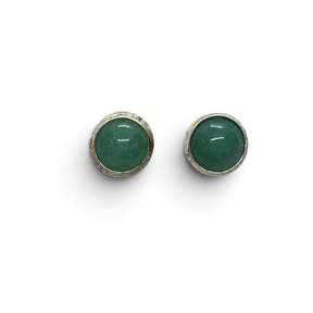 Rare Earth Gallery mini round stud earrings featuring smooth green aventurine stones set in simple silver bezels.