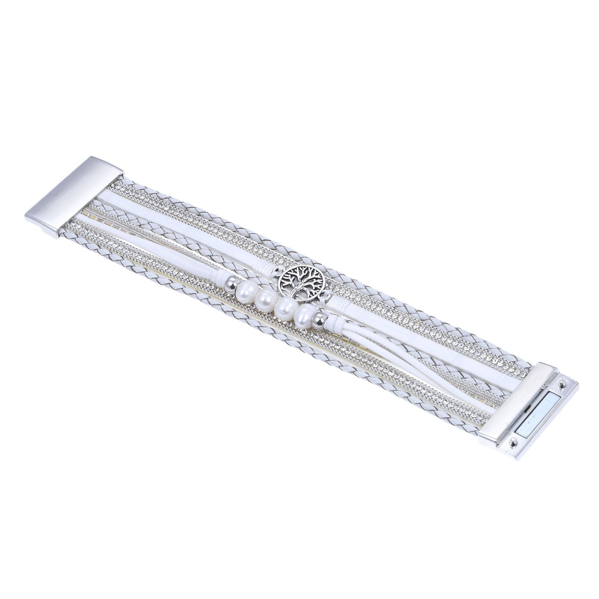 Tree of Life White Multi Wrap Bracelet - Sacred Geometry with Magnetic Clasp