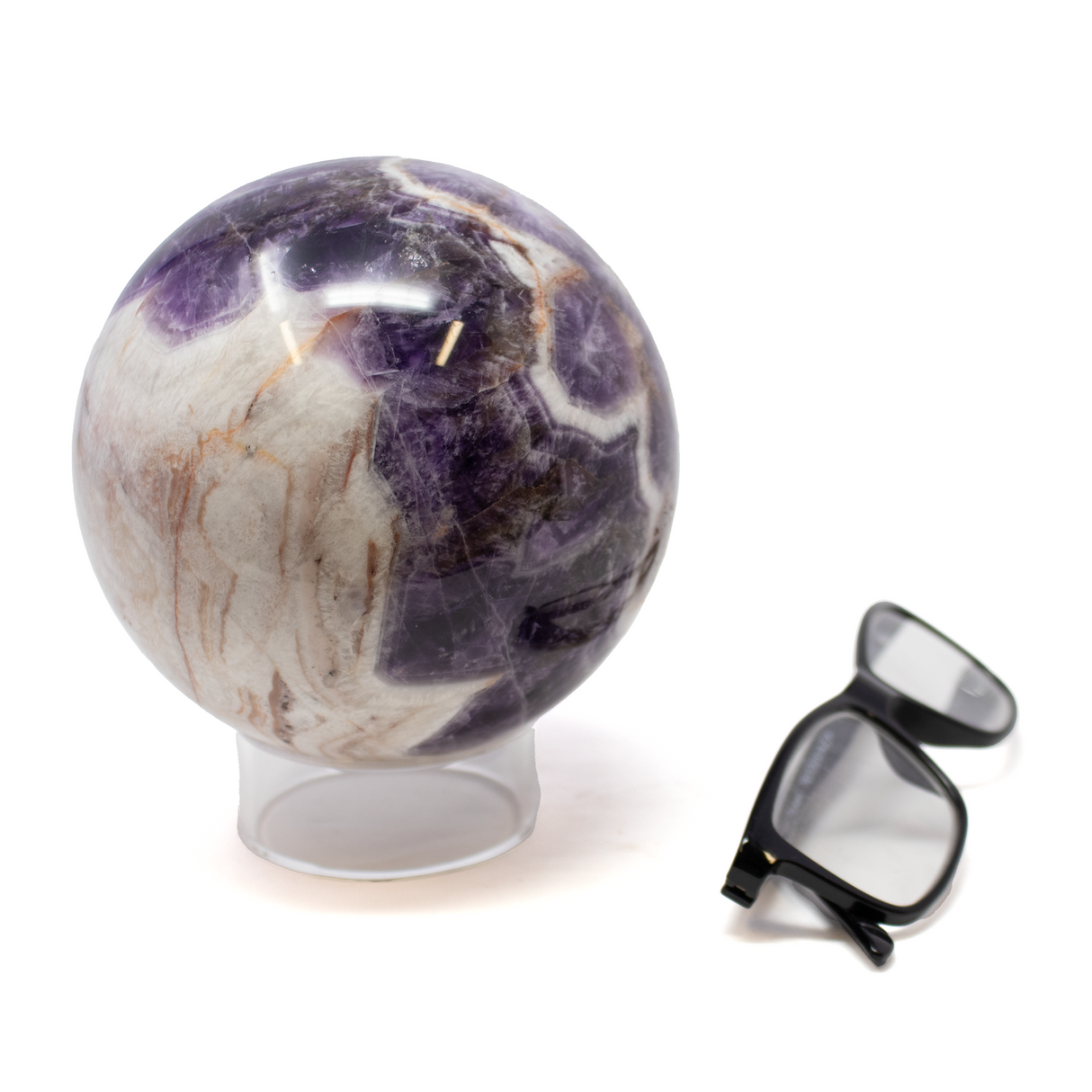 Chevron Amethyst Sphere on Lucite Stand