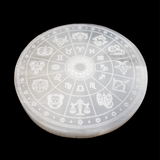 Engraved Selenite Disc - Zodiac from Morocco