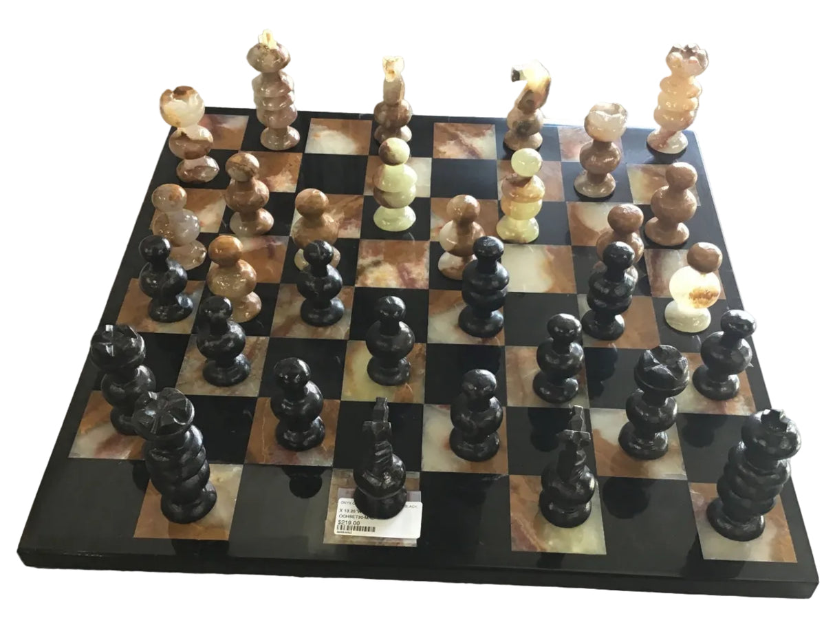 Hand Carved Mexican Onyx Stone Chess Set - Large 14"