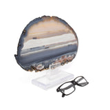 Scenic Agate Slice on Acrylic Screw Stand - Blue Waters with Vanilla Skies