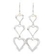 Triple open-heart sterling silver dangle earrings with graduated heart drops