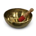 Rare Earth Gallery brass singing bowl in note C with a wooden mallet featuring a red felt tip for meditation