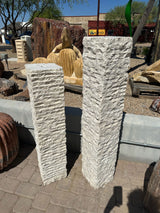 Beige Travertine Column Pair Fountain - Chiseled Texture With Flat Top