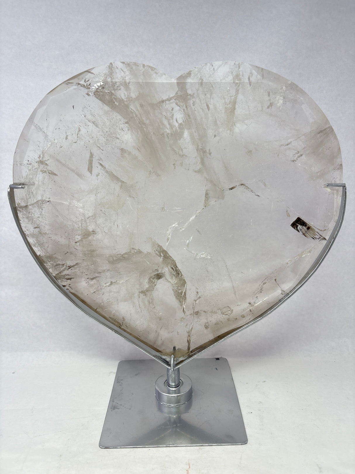 Clear Lemurian Quartz Crystal Faceted Heart on Fitted Stand