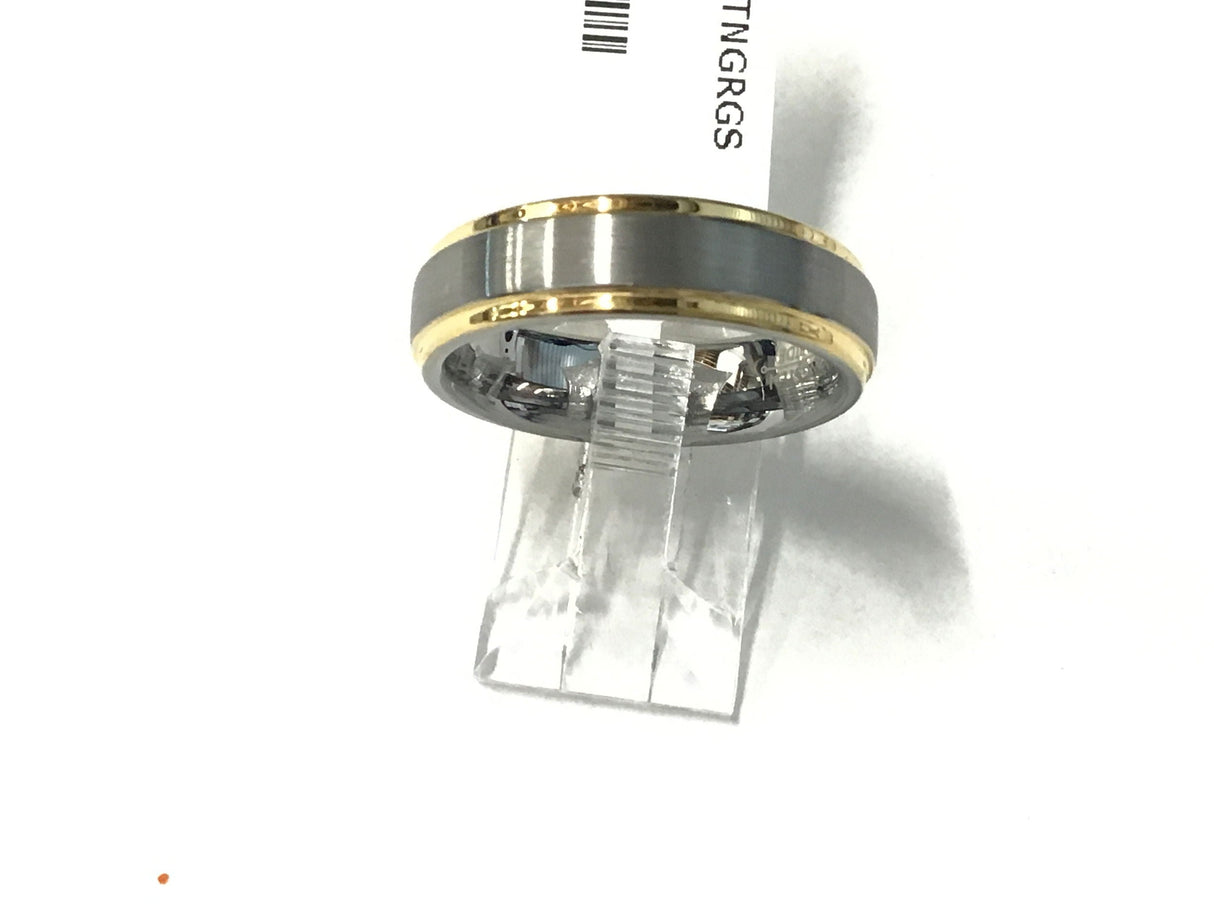 Yellow gold-plated tungsten ring with brushed center, 6mm, size 8.5