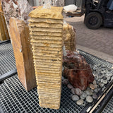 Light Travertine Chiseled Column Fountain with Corner Polish