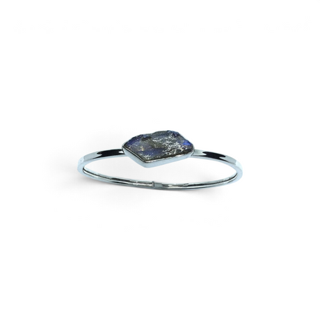 Rare Earth Gallery freeform labradorite gemstone bracelet featuring a polished silver bezel setting on a thin band.