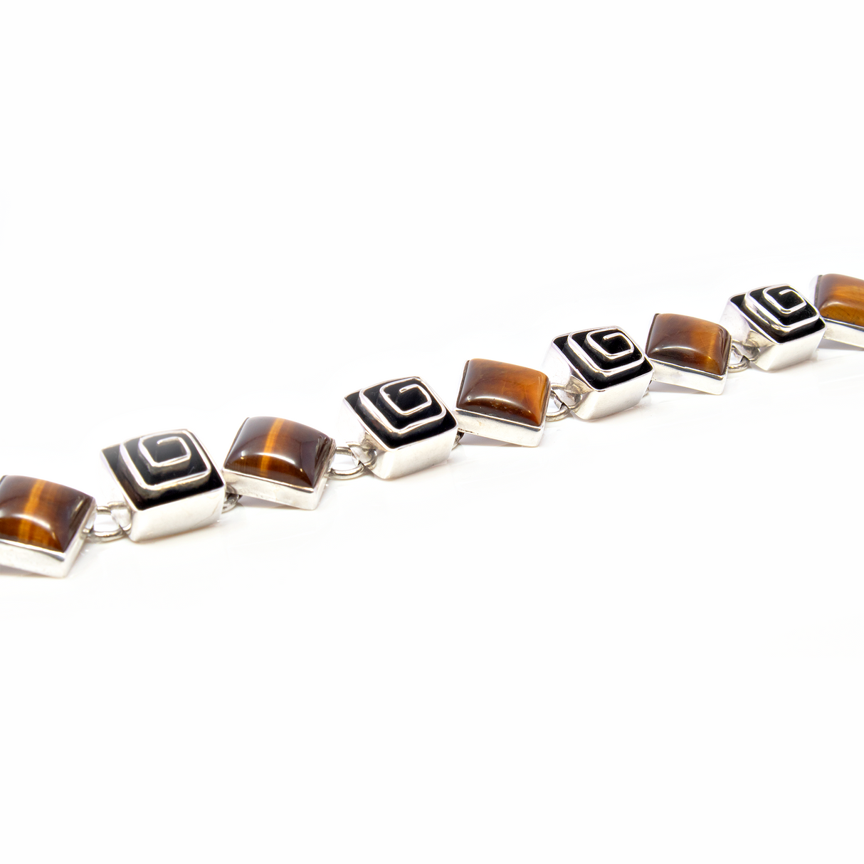 Tigers Eye Bracelet With Folded Spiral Silver Links