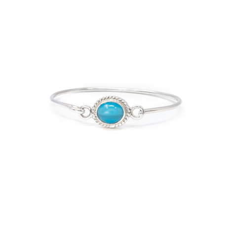 View of Blue Cats Eye Oval Bangle With Rope Bezel