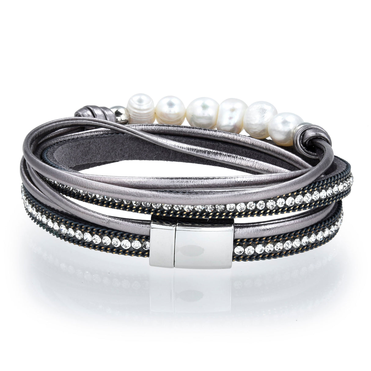 Double Wrap Pearl Bracelet - Gray with Magnetic Clasp