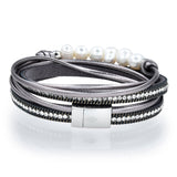Double Wrap Pearl Bracelet - Gray with Magnetic Clasp