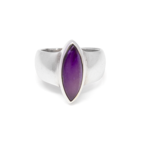 View of Sugilite Ring Elongated Marquis Shaped Cabachon Sz7