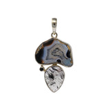Black Agate Geode Pendant with Black Tourmalated Quartz Pear at Bottom & Black Spinel