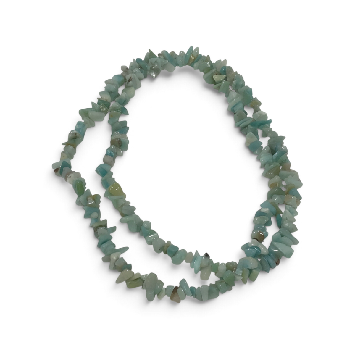 Rare Earth Gallery 32-inch amazonite chip necklace featuring polished light blue-green gemstone fragments