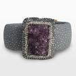 View of Druze Amethyst Bracelet Cuff - Rectangle With Marcasite & Gray Stingray Leather Wide Band Cuff