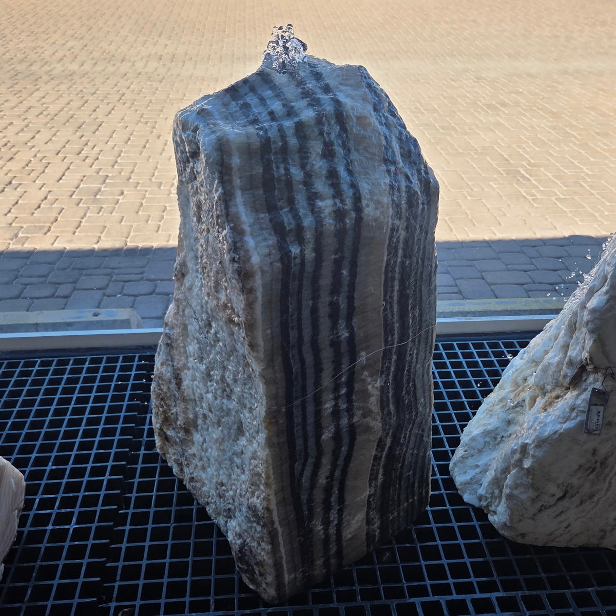Red Zebra Onyx Fountain - Corner Cut with Vertical Banding