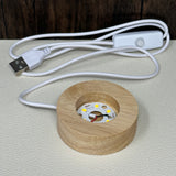 Illuminated Wooden Base - Mini Round with Warm Light & USB plug