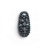 Stainless steel skull ring, elongated knuckle-guard cluster of multiple skulls