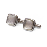 Muonionalusta Meteorite Cufflinks - Cambered Square On Silver Bezel With Beading On Sides
