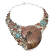 View of Opalized Ammonite Fossil Necklace & Dangle Earrings Set With Multi Gemstone Matrix - Large Ammonite