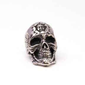 View of Stainless Steel Skull Ring -Style 14 With Third Eye Openeing Sz10