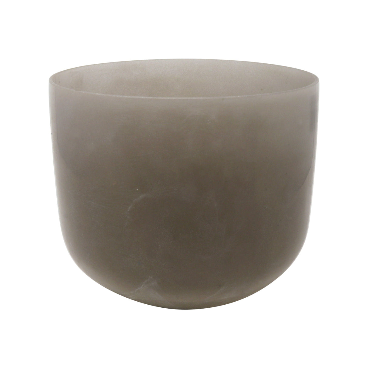 8-inch obsidian gem-infused quartz singing bowl, G note, smoky gray, on white