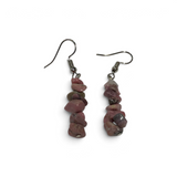 Rhodonite chip earrings with pink and gray tumbled stone pieces on silver hooks