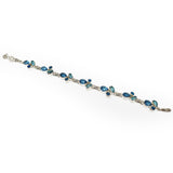 Blue Topaz Link Bracelet - 7 Faceted Pears with 14 Rough Blue Apatite Freeforms & 925 Sterling Silver Bezels