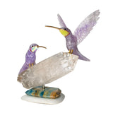 Amethyst Hummingbird Pair Perched on Quartz Crystal Cluster Base