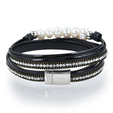 Double Wrap Pearl Bracelet - Black with Magnetic Clasp