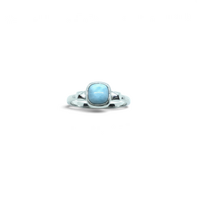 Rare Earth Gallery square larimar cabochon ring with a silver bezel and studded band detail in size 6