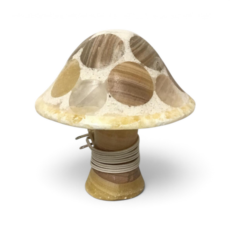 Rare Earth Gallery extra large mushroom lamp crafted from natural onyx stone with a unique circular patterned cap