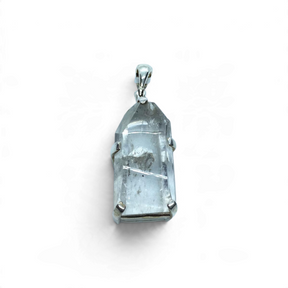 Rare Earth Gallery clear quartz in quartz crystal pendant set in a silver prong setting
