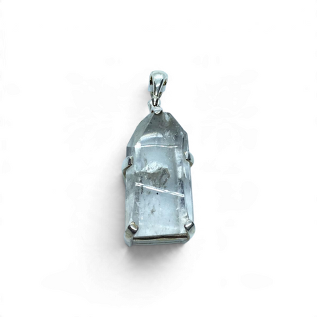 Rare Earth Gallery clear quartz in quartz crystal pendant set in a silver prong setting