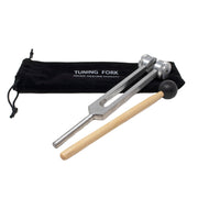 Heart Om weighted tuning fork with wooden mallet and black Sound Healing Therapy pouch