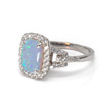 White Opal Ring - Prong Set Rounded Rectangle Cabochon With White Czs Set In Bezel & Band Sz5