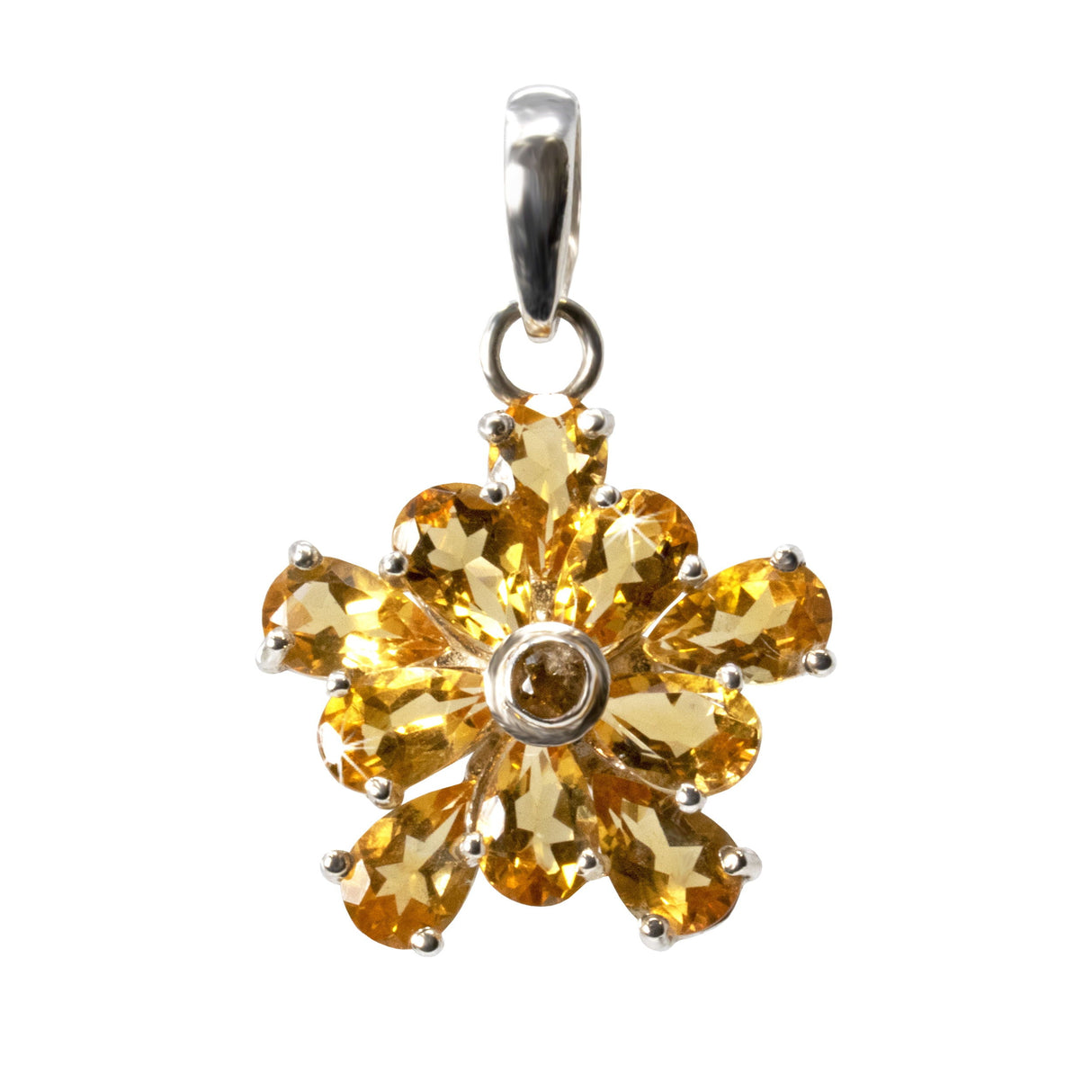 Citrine Daffodil Pendant - Faceted Geometric Matrix in Shape Of Daffodil